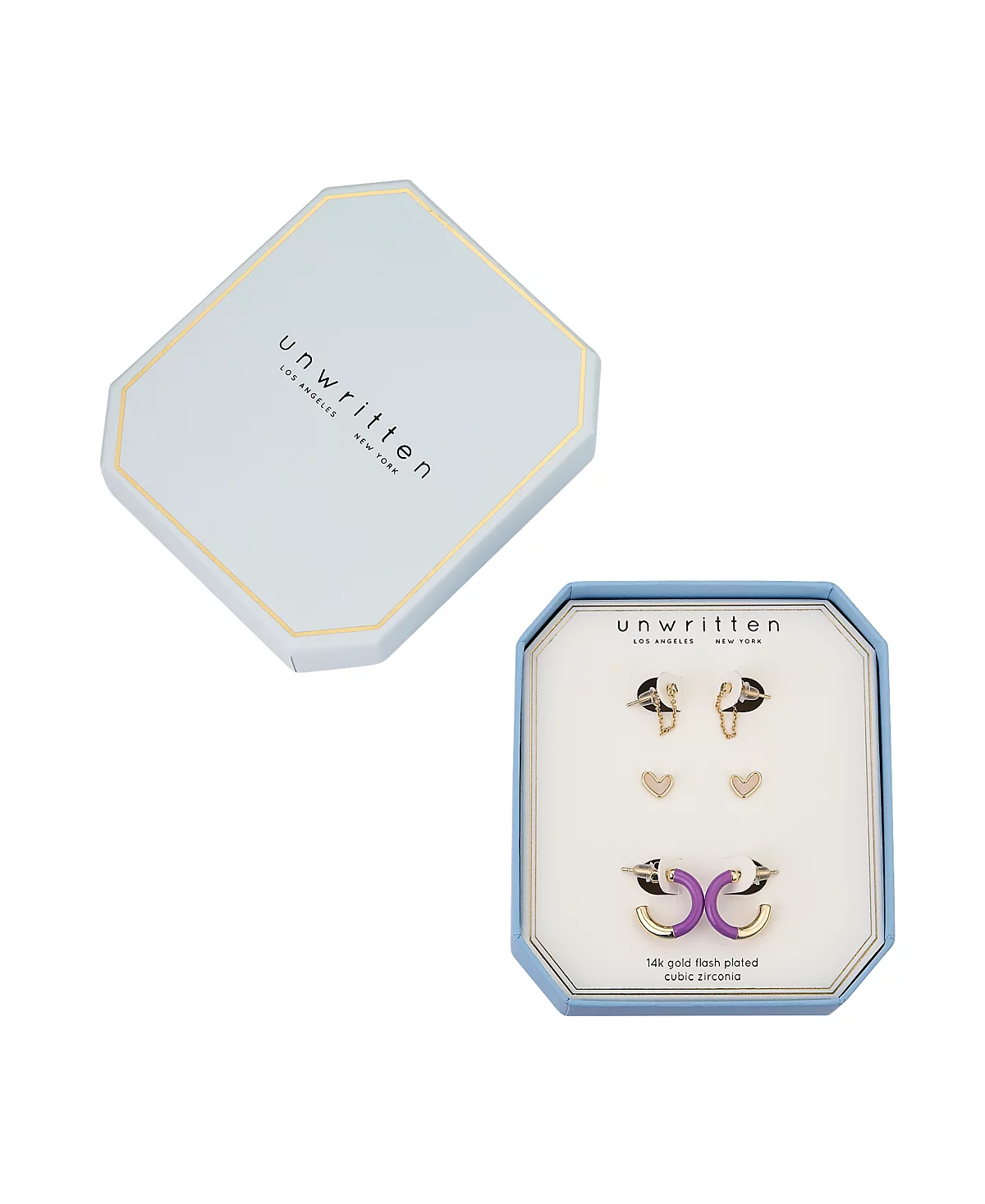 Неписаный набор сережек из 6 частей с перламутровой вставкой в виде сердца и фиолетовым эмалевым обручем