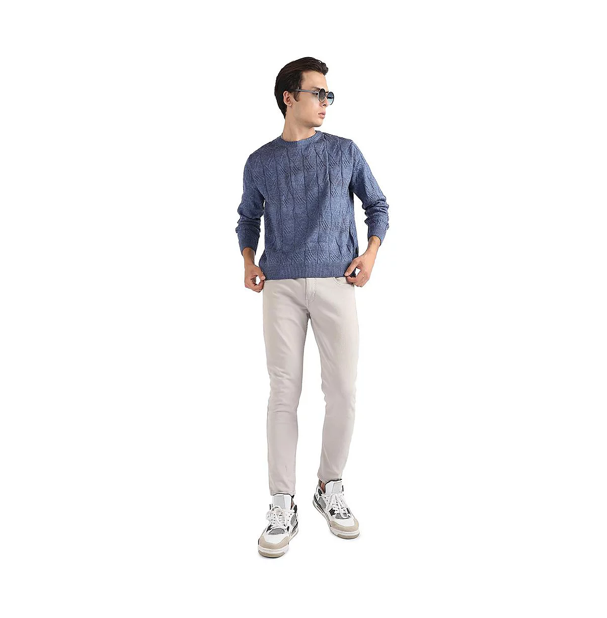 Мужской свитер-пуловер из текстурированной вязки Campus Sutra синего цвета для мужчин