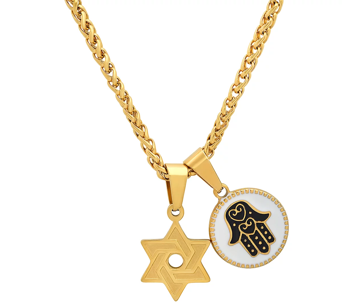 Мужское колье STEELTIME с круглой подвеской в виде Звезды Давида и Хамсы, позолоченное 18-каратным золотом, 24 дюйма