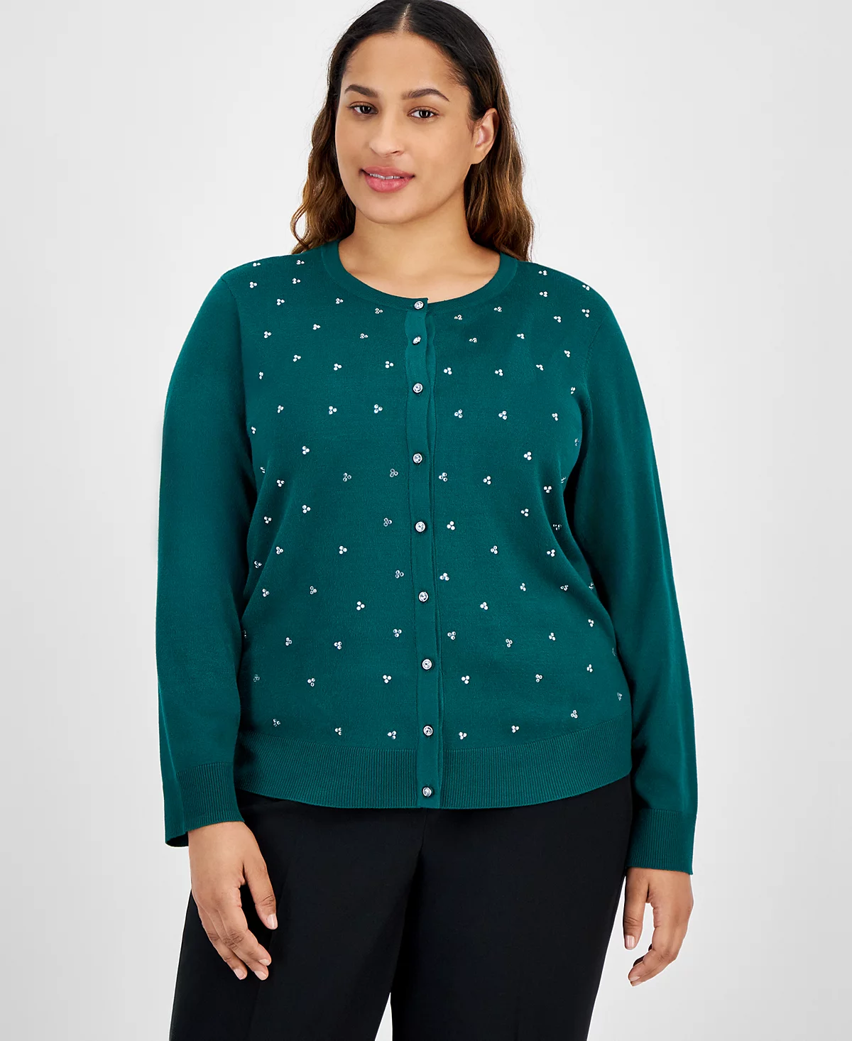 Кардиган на пуговицах спереди со стразами из коллекции JM Plus Size, созданный для Macy's 