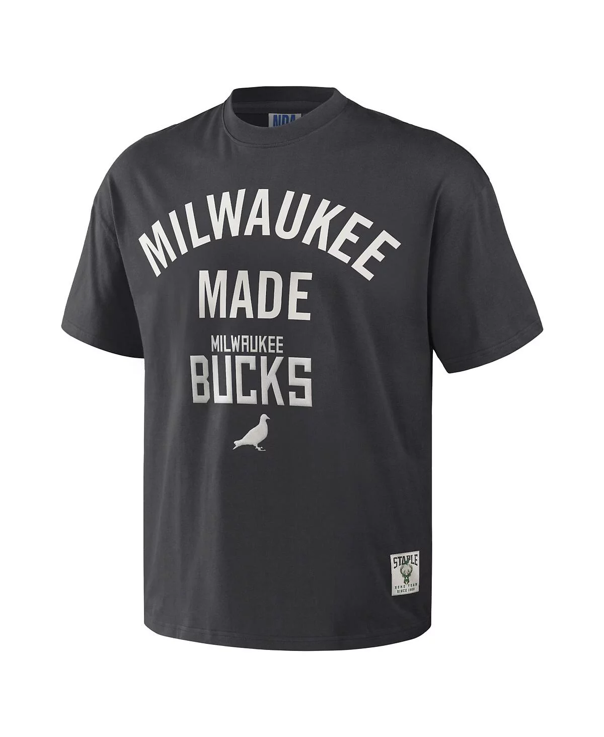 Мужская футболка оверсайз в супертяжелом весе NBA x Staple Anthracite Milwaukee Bucks