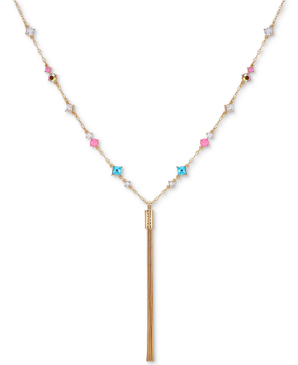 Многоцветное ожерелье-лариат GUESS с золотистыми кристаллами и цепочкой-кисточкой удлинитель 26 дюймов 2 дюйма 5090₽