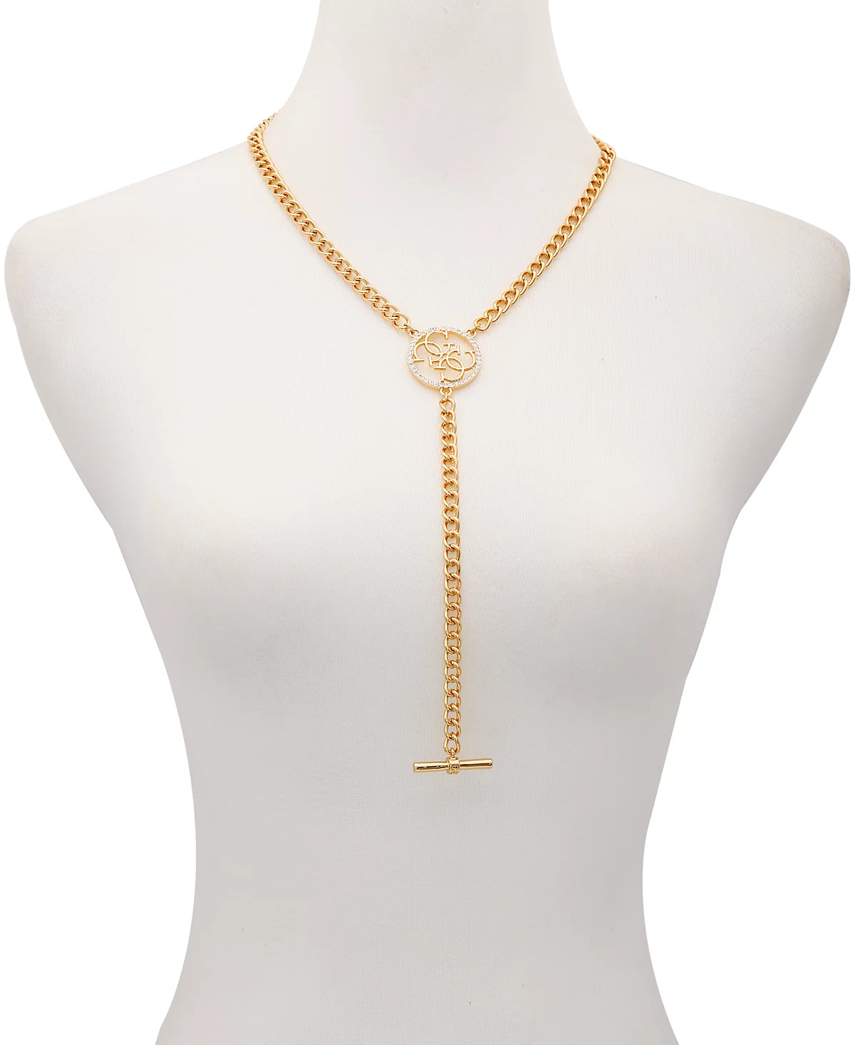 Ожерелье-лариат GUESS с золотым логотипом Pavé G, удлинитель 20 дюймов + 2 дюйма