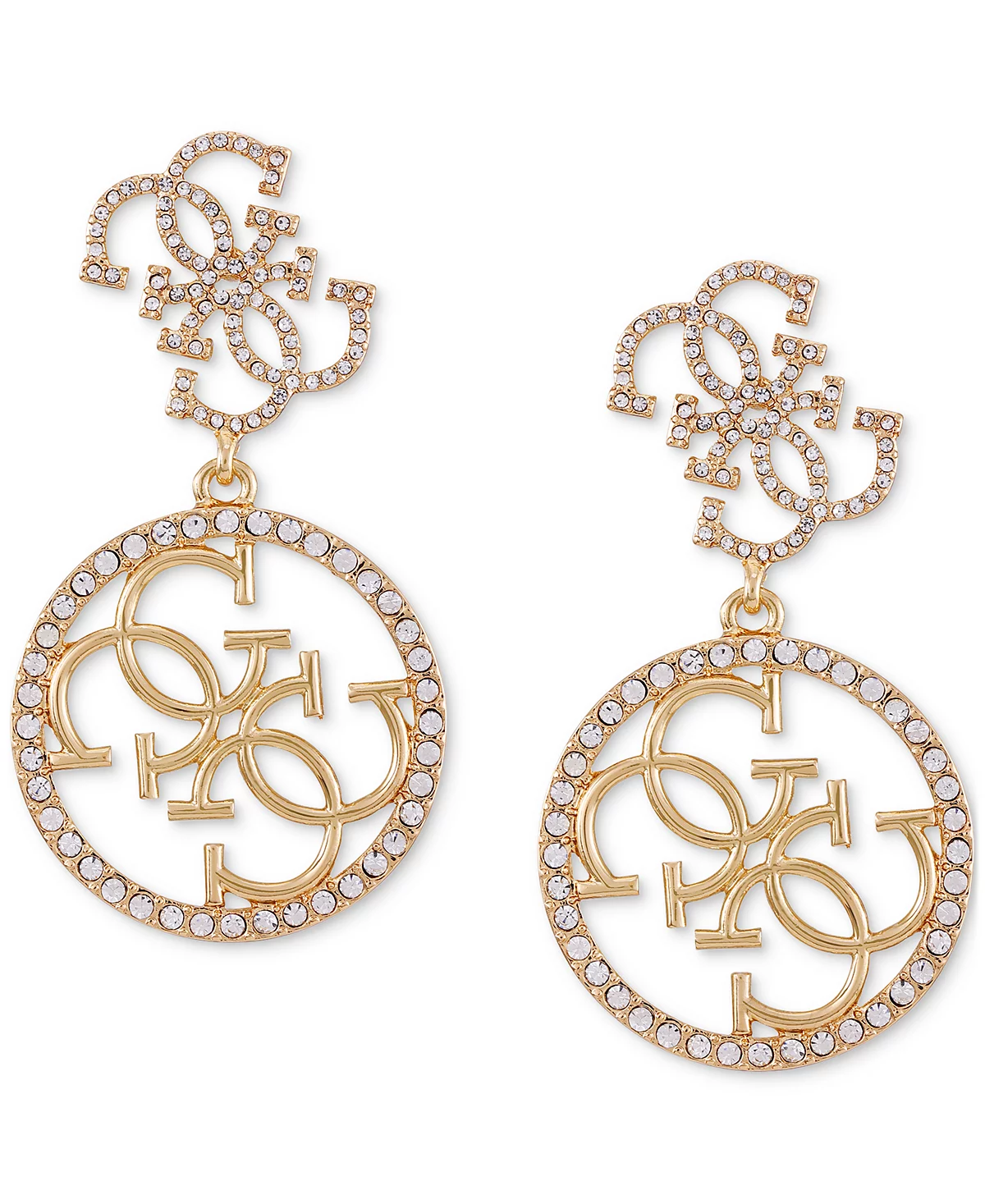 Серьги-капли GUESS с золотым Паве и кристаллами G с логотипом GUESS 3590₽