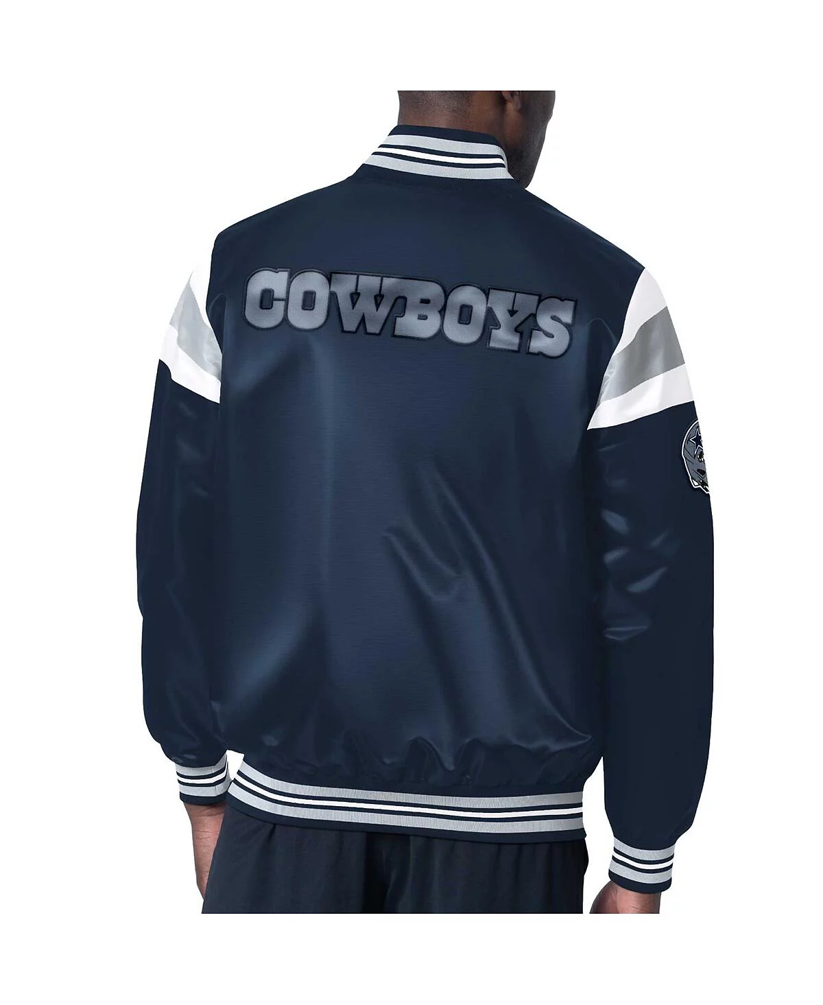 Мужская куртка Starters Navy Dallas Cowboys Satin Varsity с застежкой на пуговицы для начинающих 19990₽