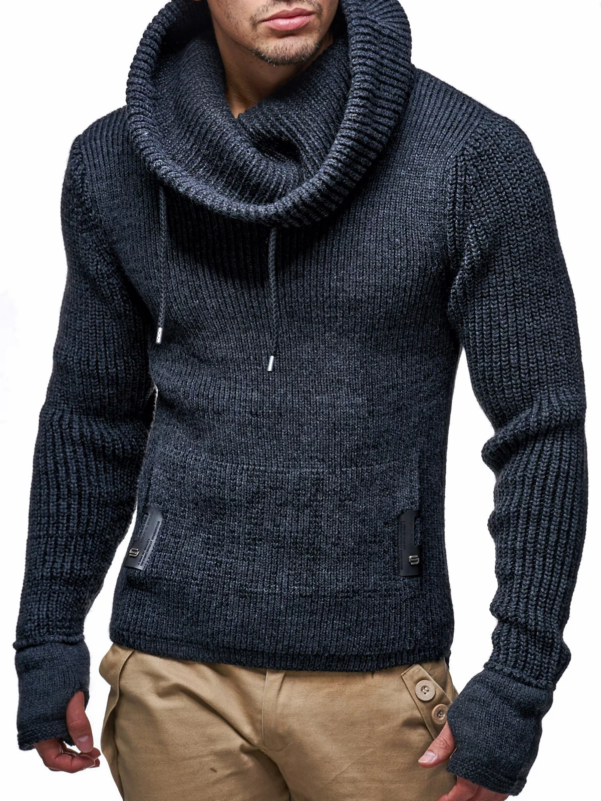 Мужской вязаный пуловер с капюшоном и манжетами для большого пальца от Лейфа Нельсона