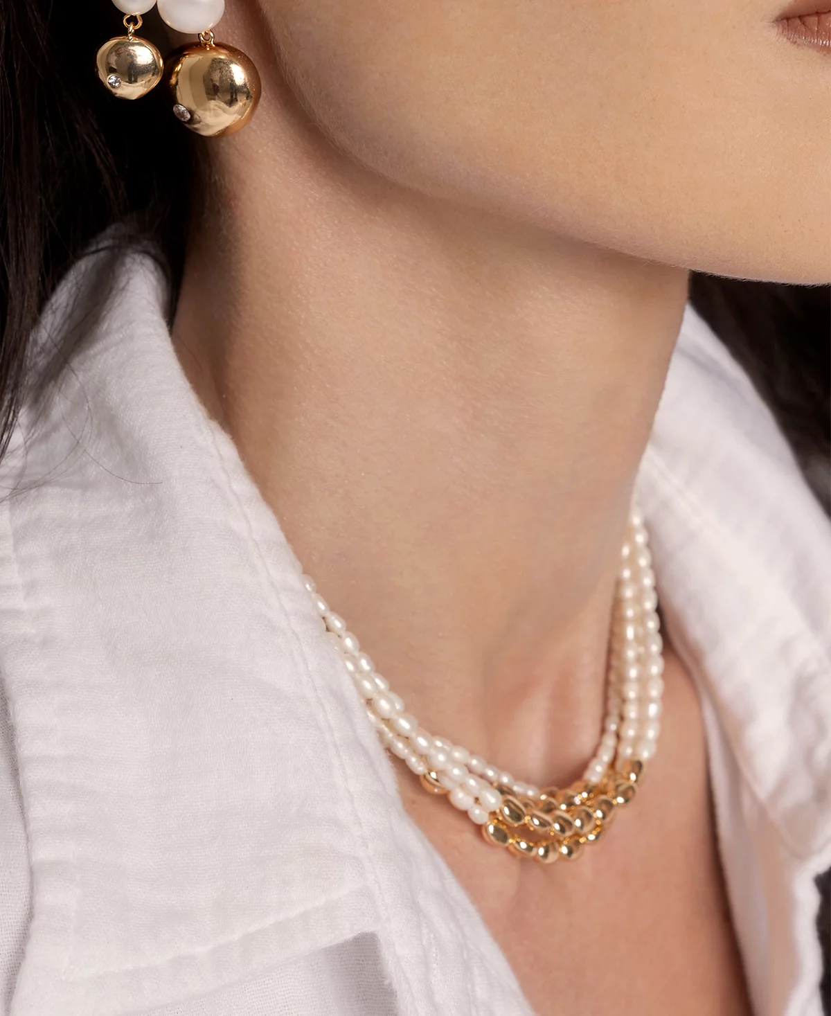 Ожерелье из бисера с полированной галькой и пресноводным жемчугом Эттика 17090₽