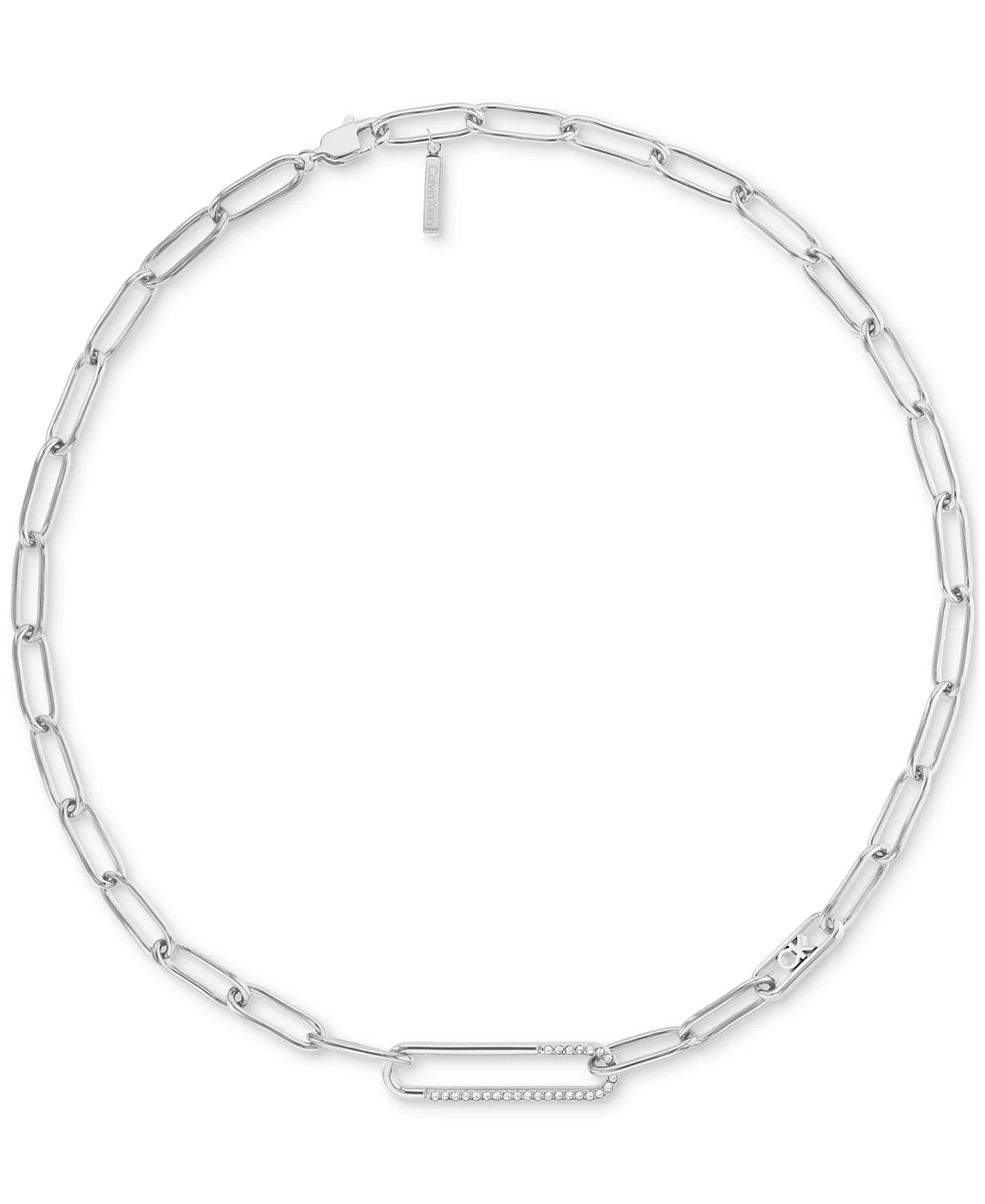 Колье-ошейник Calvin Klein с Паве и логотипом из нержавеющей стали, удлинитель 16 дюймов + 2 дюйма