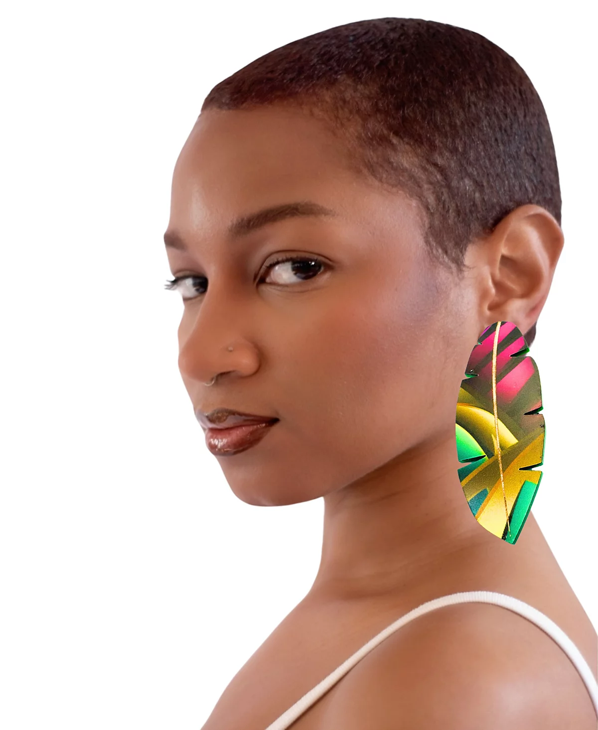 Шикарные дизайнерские серьги-капли в виде тропических листьев