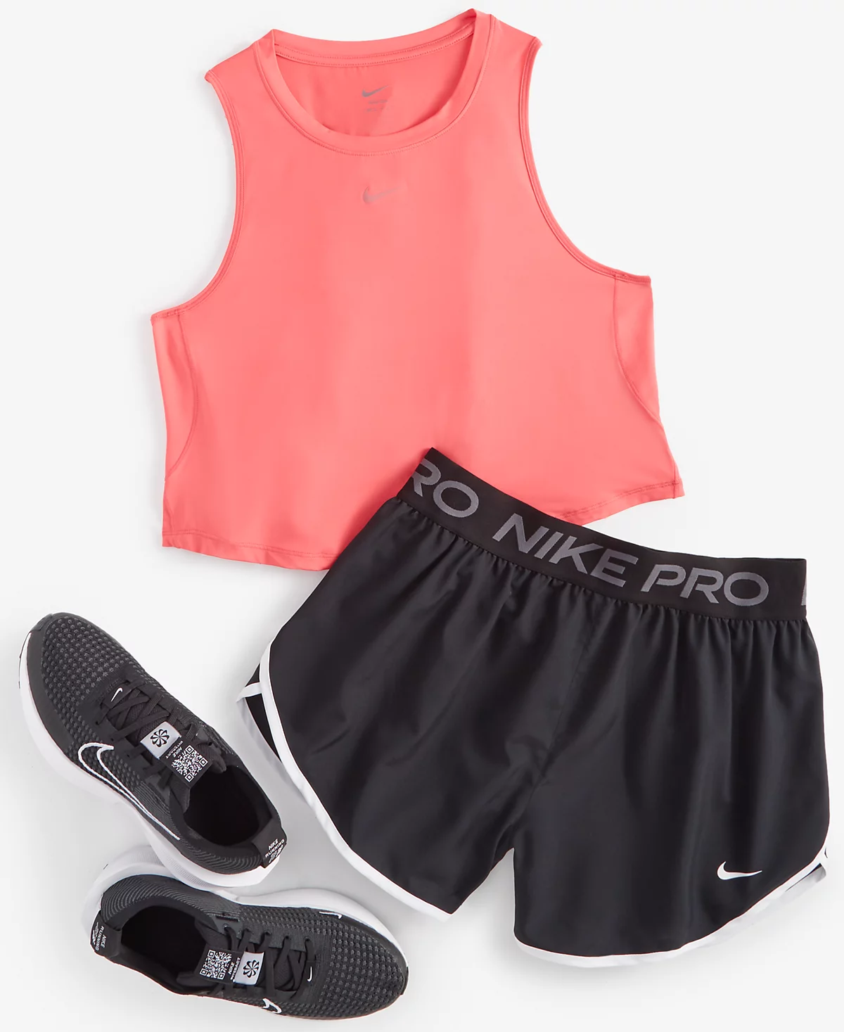 Женская укороченная майка Nike Solid One Classic Dri-FIT, шорты Pro Tempo со средней посадкой и кроссовки для бега Interact от Finish Line