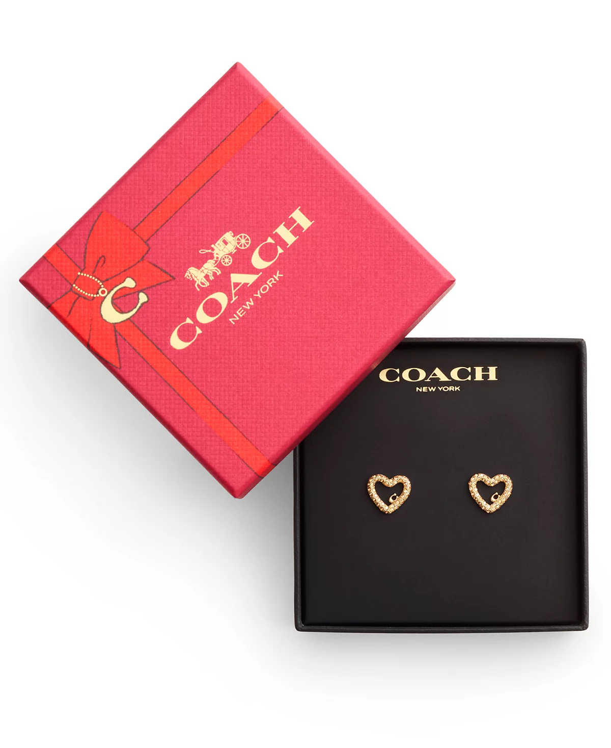 Фирменные серьги-гвоздики-сердечки из паве с искусственным камнем COACH 8690₽