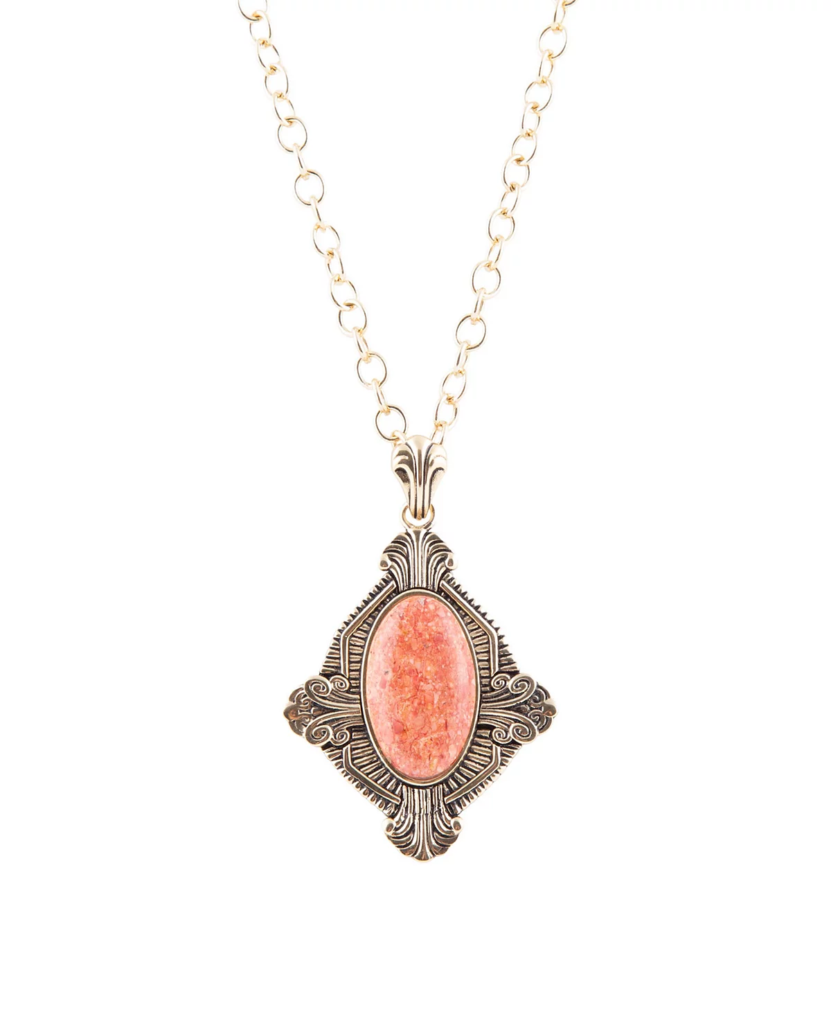 Barse Valerie Genuine Orange Sponge Coral Oval Pendant Necklace