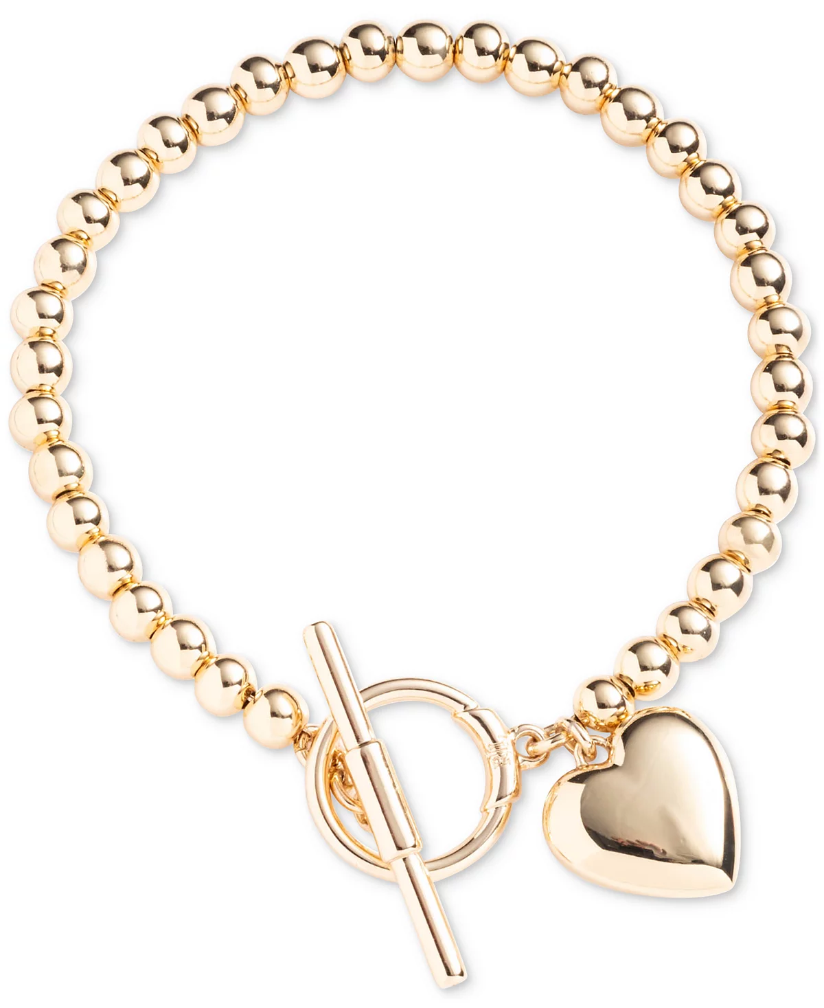 Lauren Ralph Lauren Gold-Tone Puffy Heart Charm Beaded Flex Bracelet 10990₽