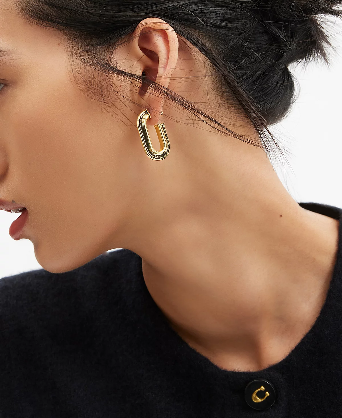 COACH Gold-Tone Stitched Oval Hoop Earrings 18090₽