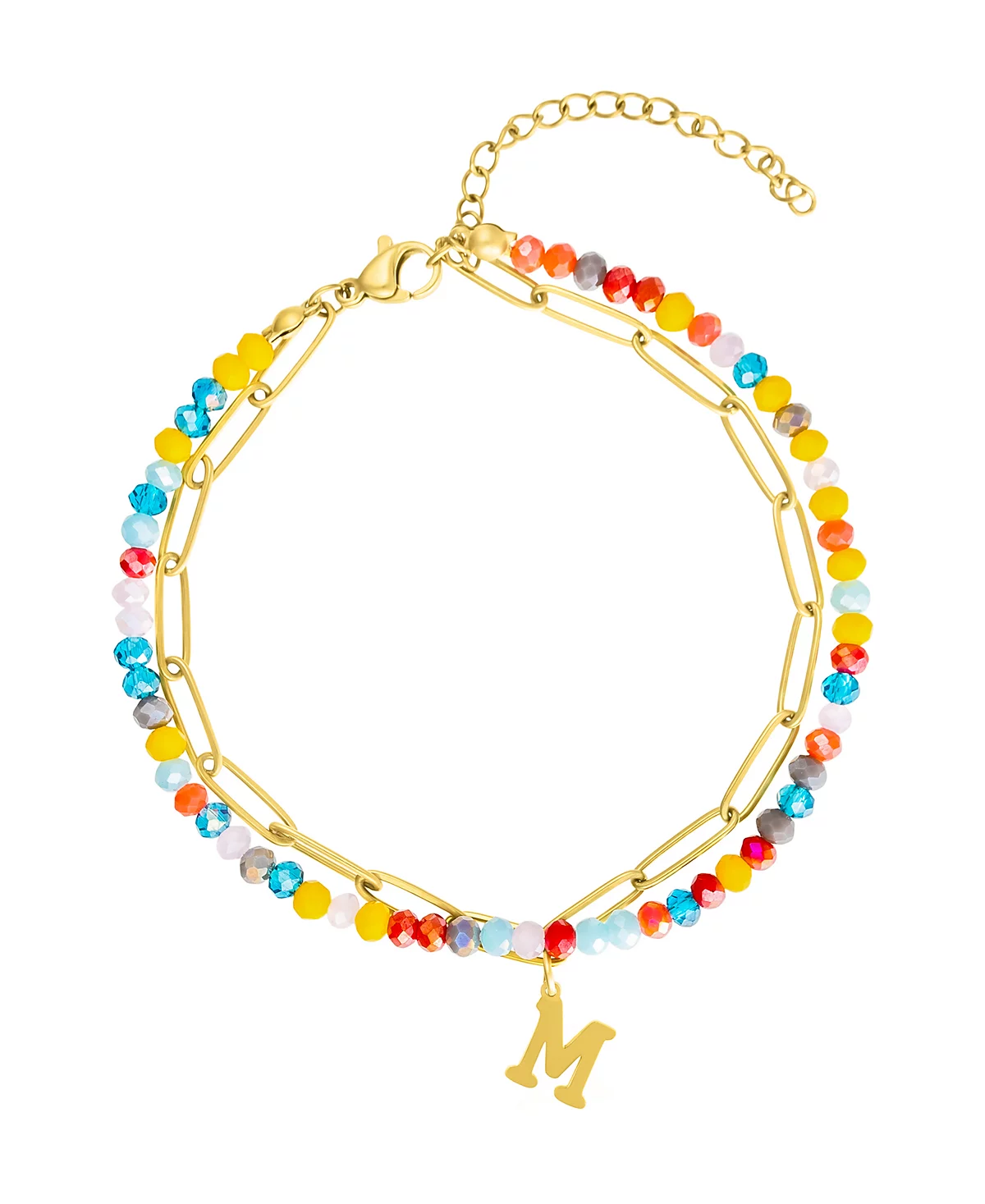 ADORNIA Gold Adjustable Layered Color Faux Stone and Paperclip Chain Initial Bracelet 3690₽