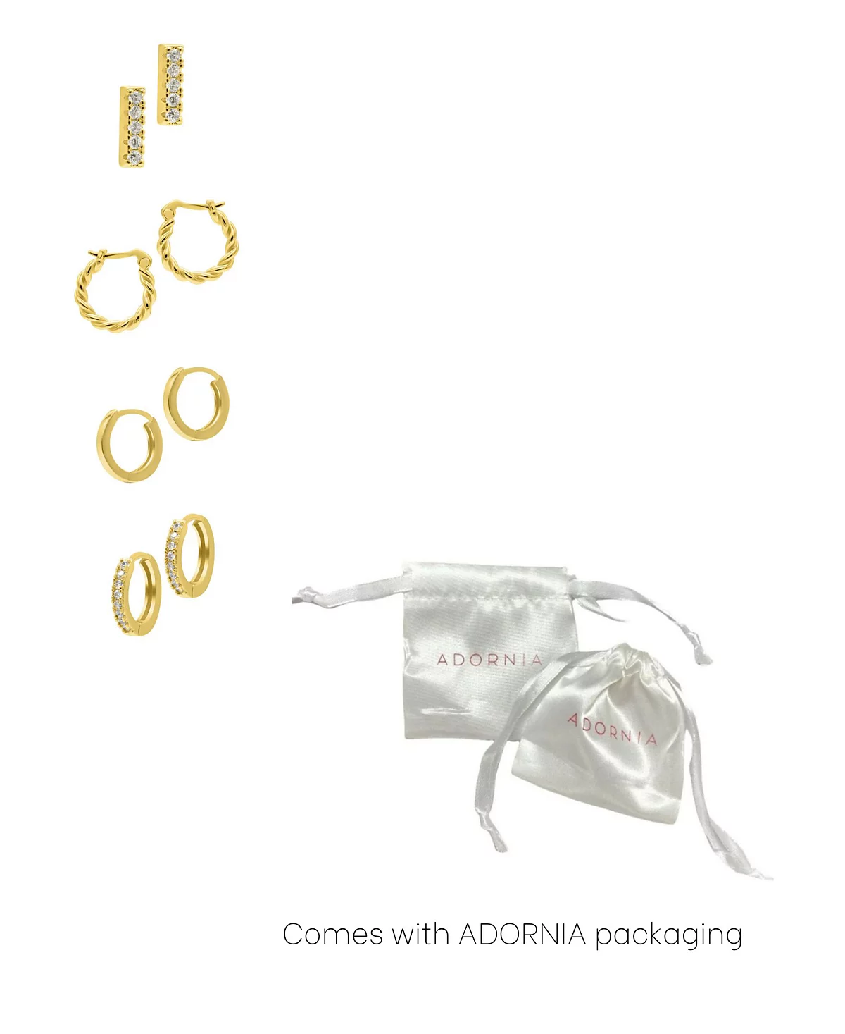 ADORNIA Gold Set of 4 Mixed Earrings 6590₽