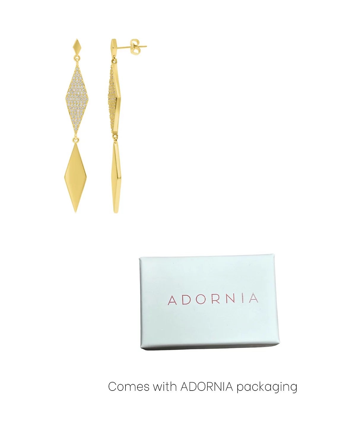 ADORNIA Gold Long Crystal Diamond-Shaped Drop Earrings 5290₽