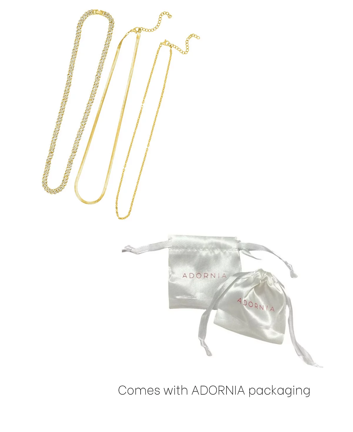 ADORNIA Gold Adjustable Valentina Herringbone and 8mm Crystal Curb Chain Necklace Set 9390₽