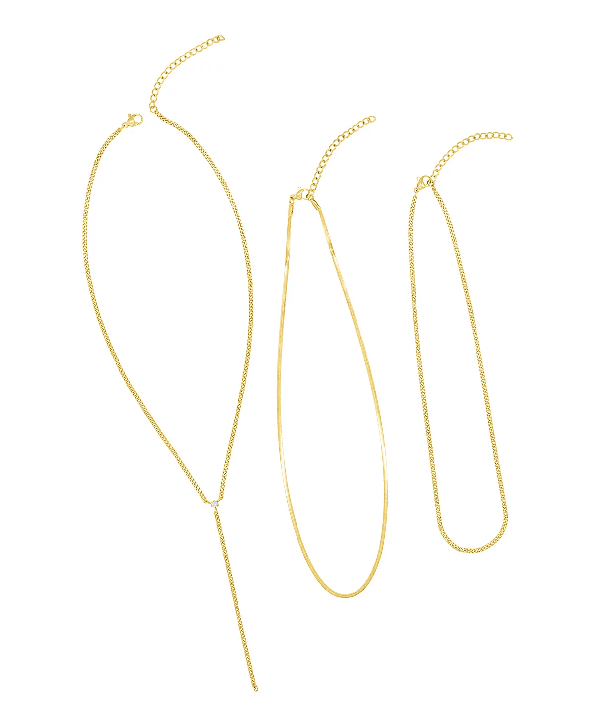 ADORNIA Gold Adjustable Curb Chain and Herringbone Lariat Y-Necklace Set 6590₽