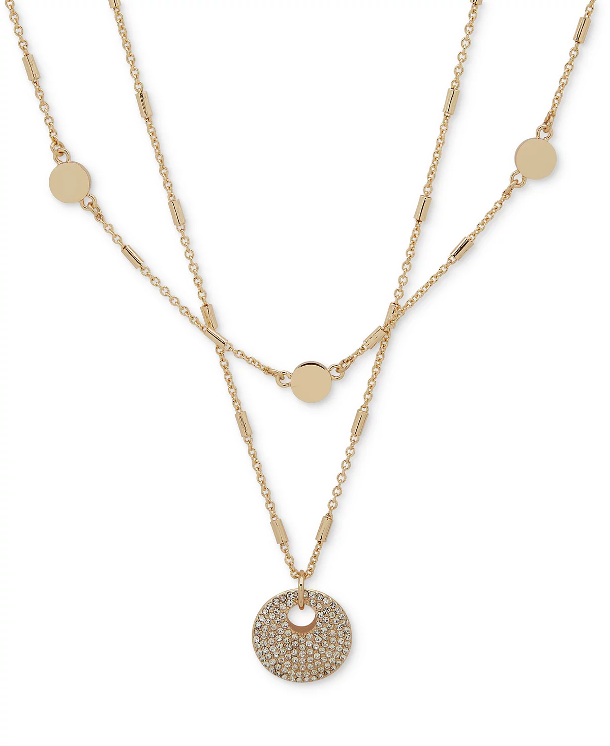 DKNY Gold-Tone Pav Disc Layered Pendant Necklace 16 3 extender 9090₽