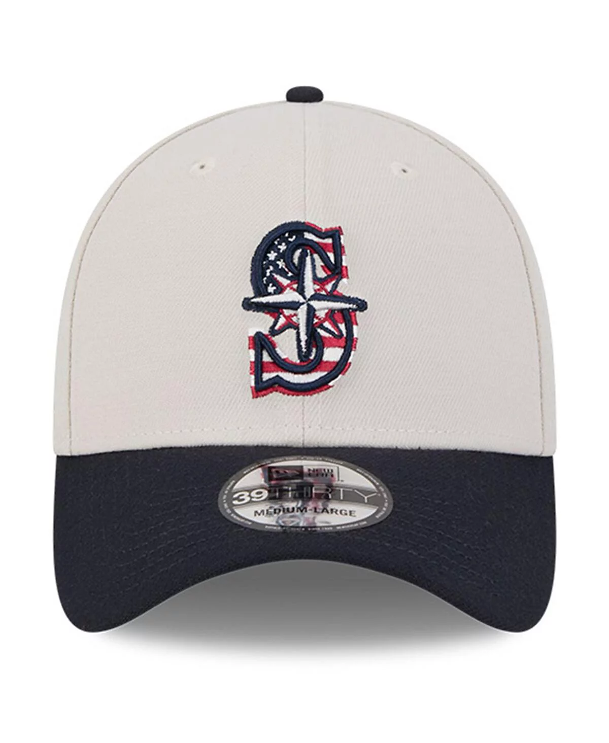 New Era Mens Black Seattle Mariners 2024 Fourth of July 39THIRTY Flex Hat 5690₽