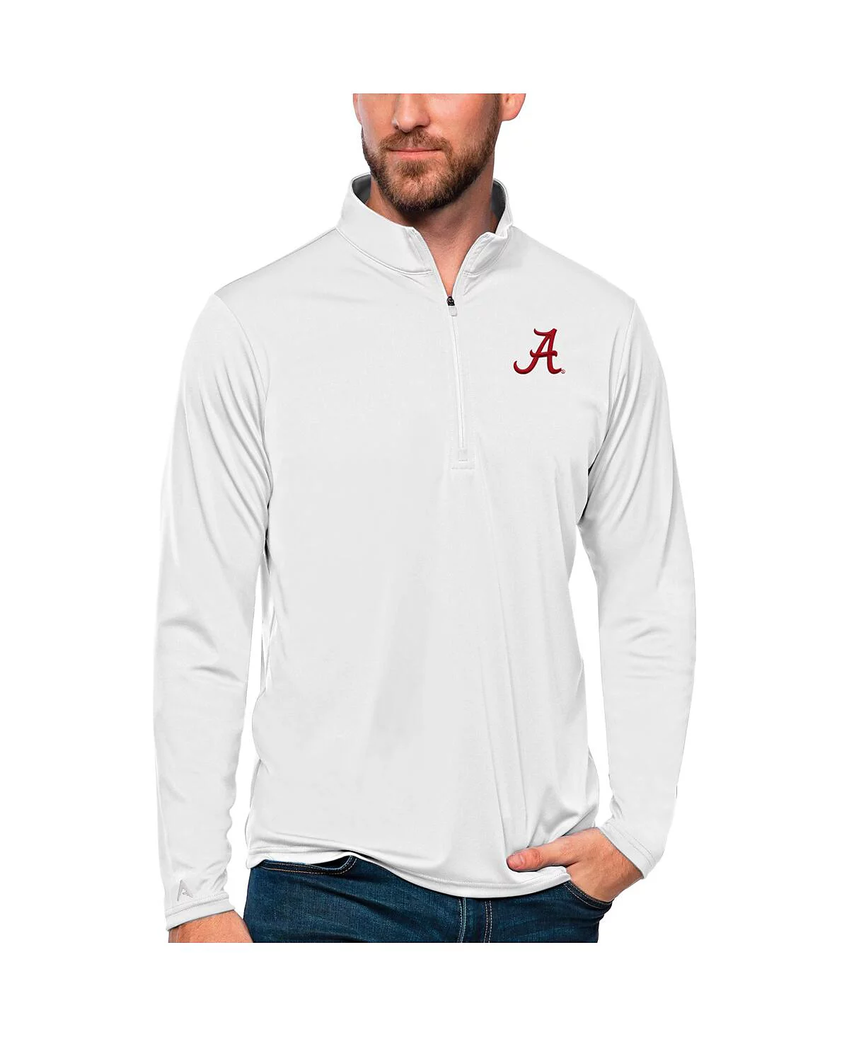 Antigua Mens White Alabama Crimson Tide Tribute Quarter-Zip Top 14290₽