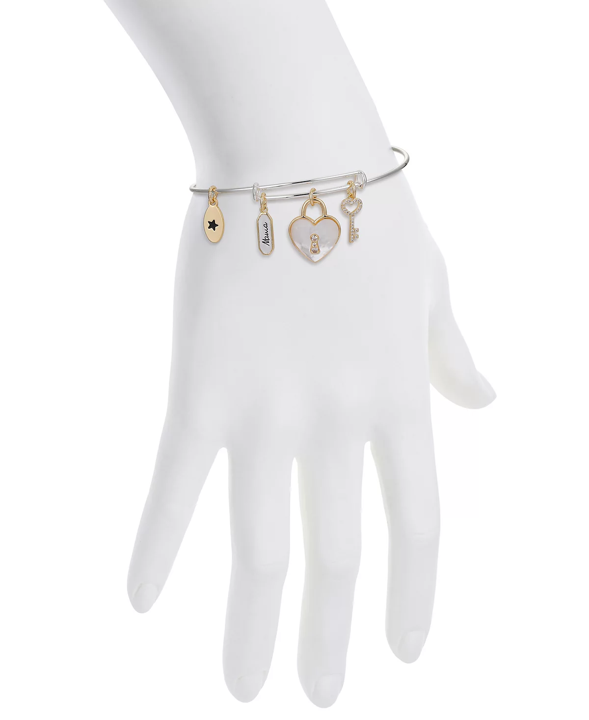 Unwritten Cubic Zirconia and Mother of Pearl Heart Lock and Key Mama Bangle Bracelet 6290₽