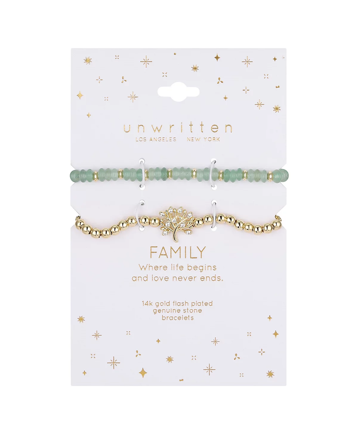 Unwritten Green Aventurine Stretch and Family Tree Bolo Bracelet Set