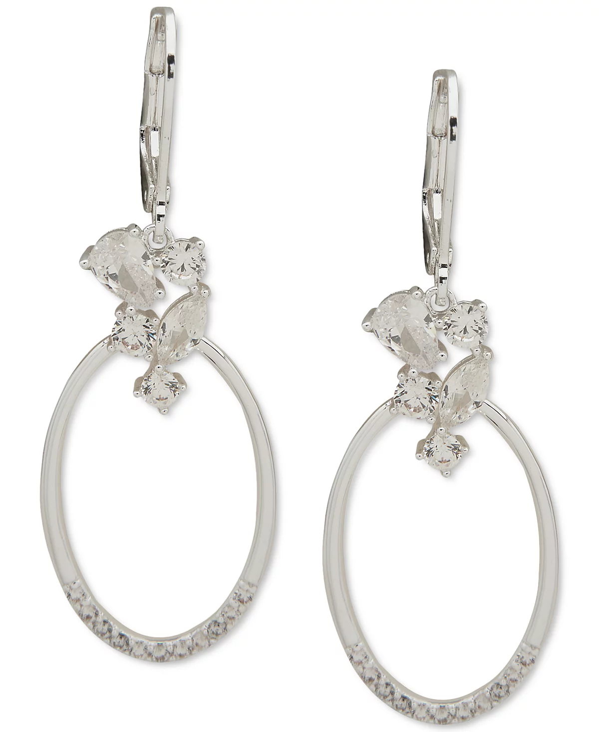 Anne Klein Silver-Tone Crystal Cluster Stone Oval Drop Earrings 2690₽