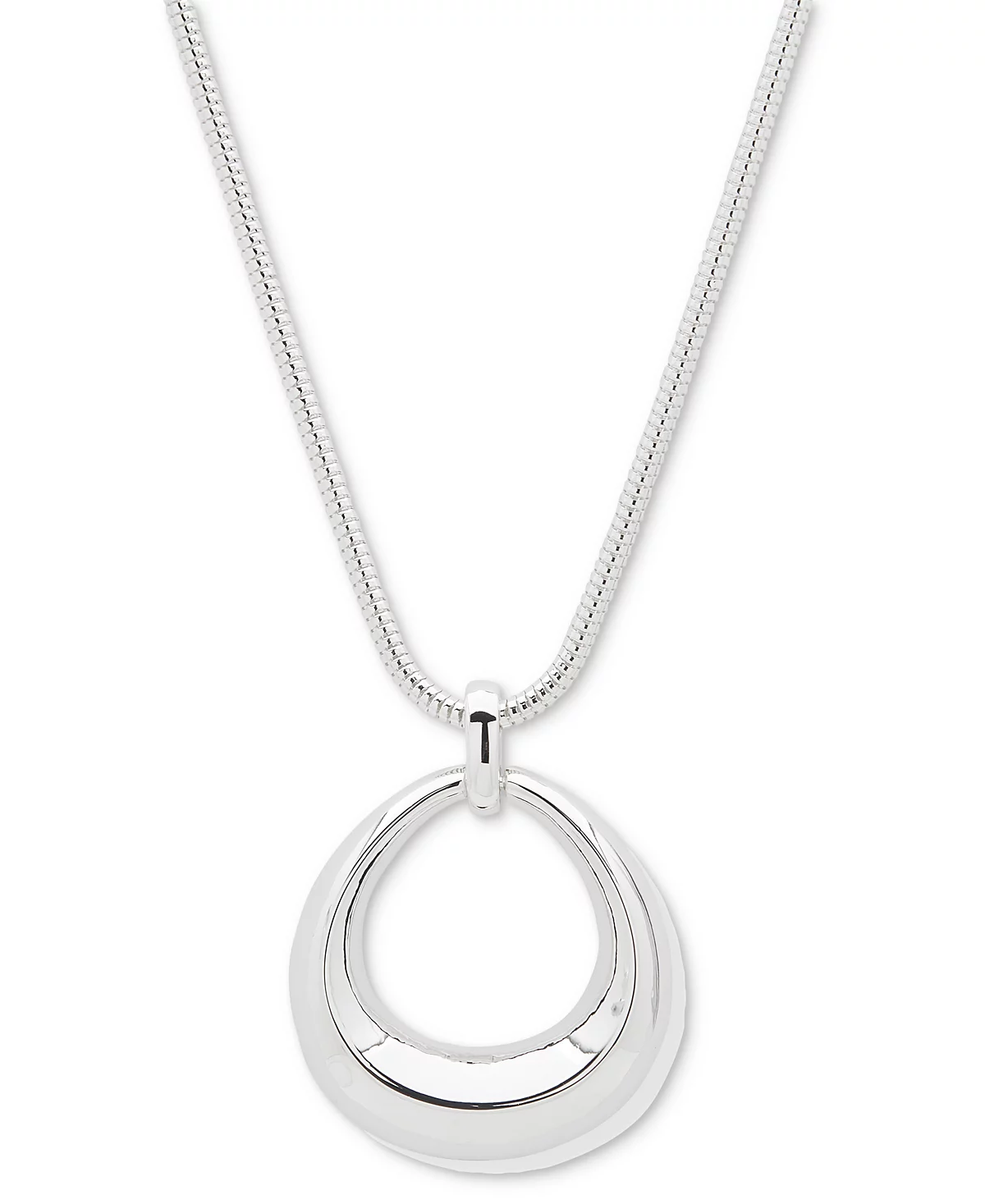 Anne Klein Silver-Tone Open Puffy Oval Pendant Necklace 16 3 extender 7190₽