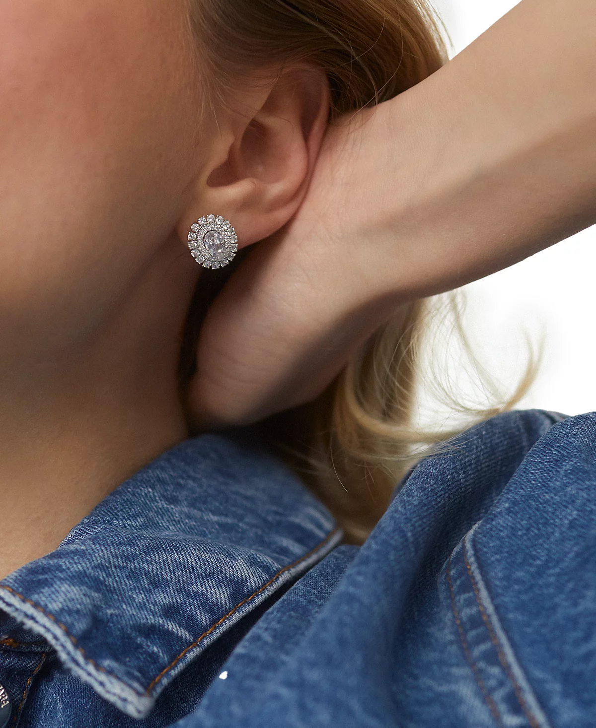 Eliot Danori Silver-Tone Cubic Zirconia Double Halo Button Earrings 10490₽