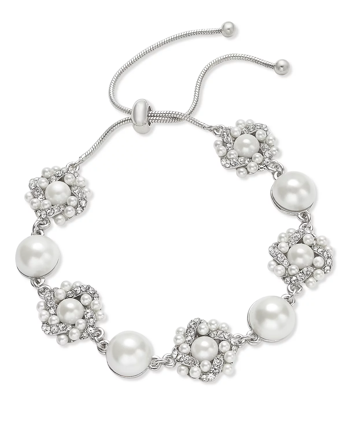 Charter Club Silver-Tone Pav - Imitation Pearl Cluster Slider Bracelet Created for Macys 4490₽