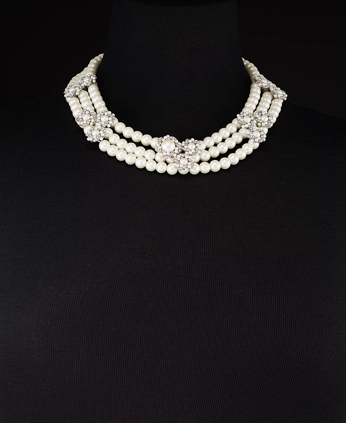 Charter Club Silver-Tone Pav - Imitation Pearl Cluster Triple-Row Collar Necklace 17 2 extender Exclusively at Macys 7490₽