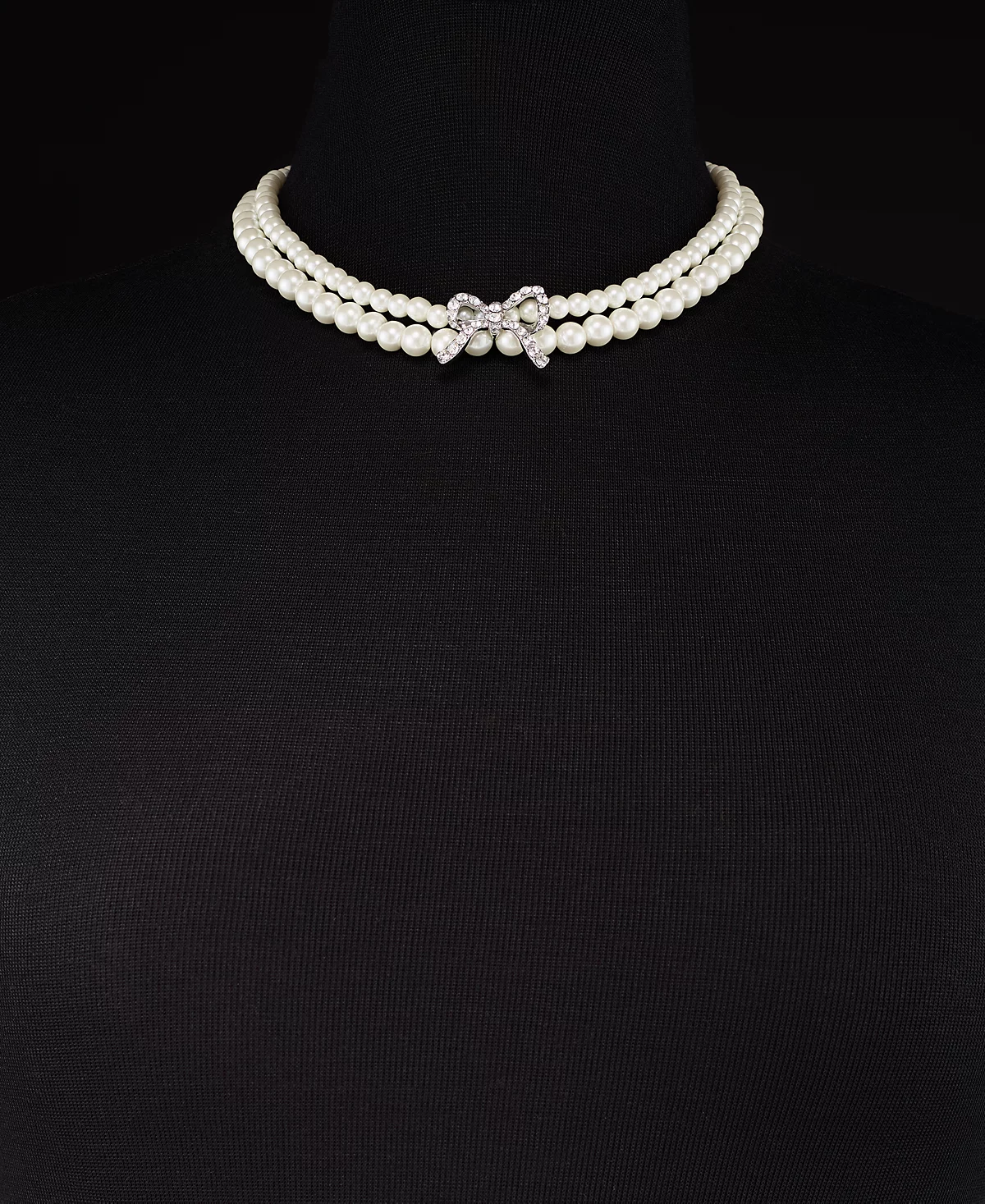 Charter Club Silver-Tone Pav Bow - Imitation Pearl Layered Necklace 16 2 extender Created for Macys 7490₽