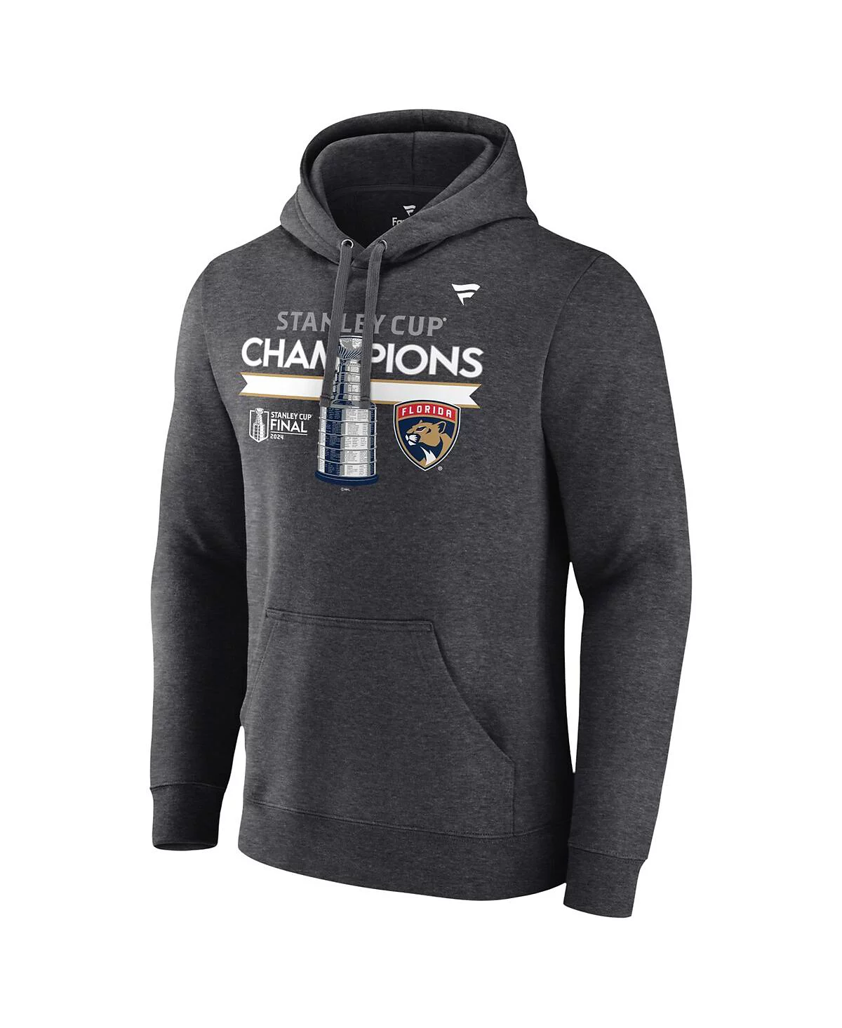Fanatics Mens Heather Charcoal Florida Panthers 2024 Stanley Cup Champions Locker Room Fleece Pullover Hoodie 11390₽