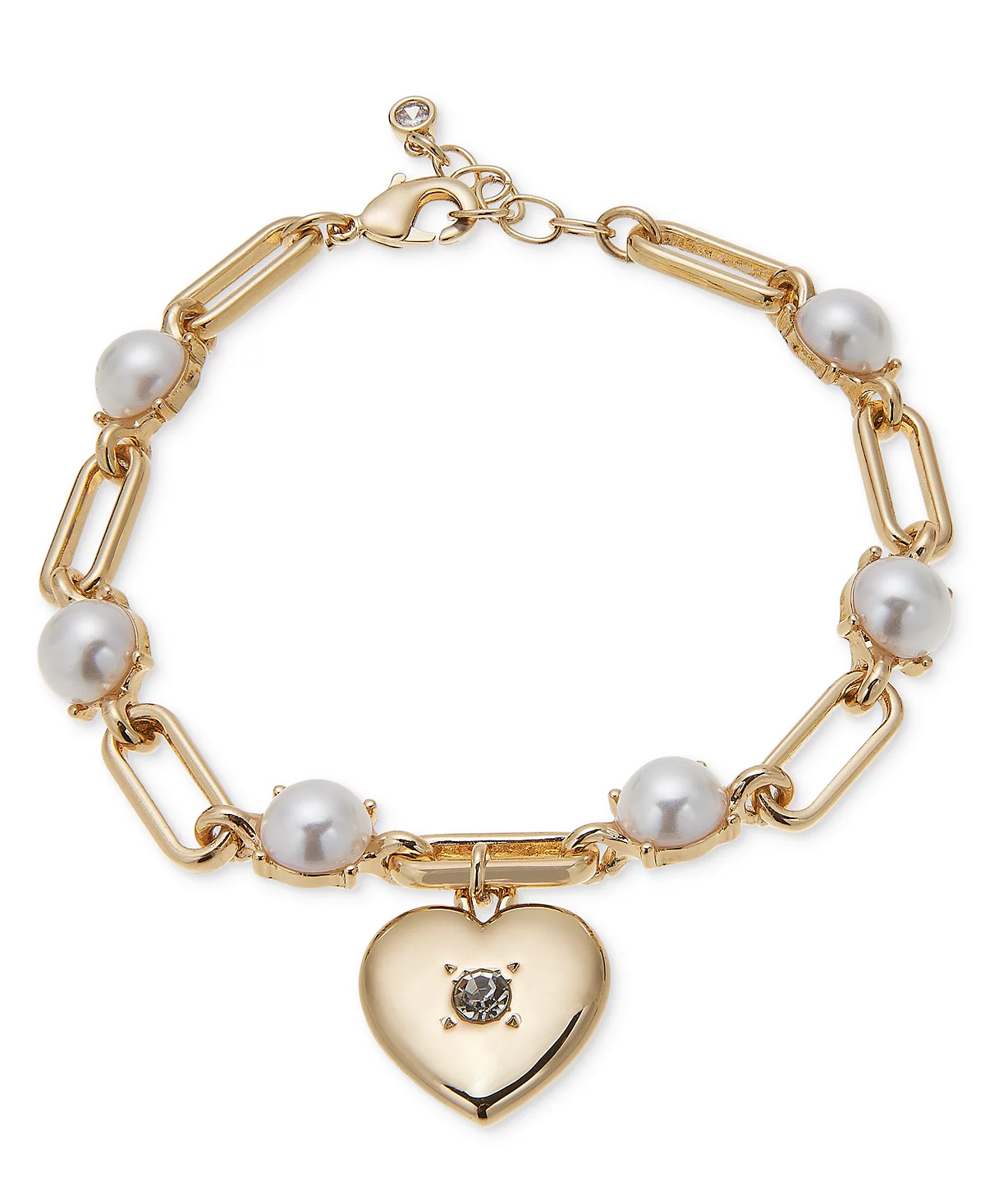 On 34th Gold-Tone Pav Heart Charm Imitation Pearl Link Bracelet Created for Macys 5990₽