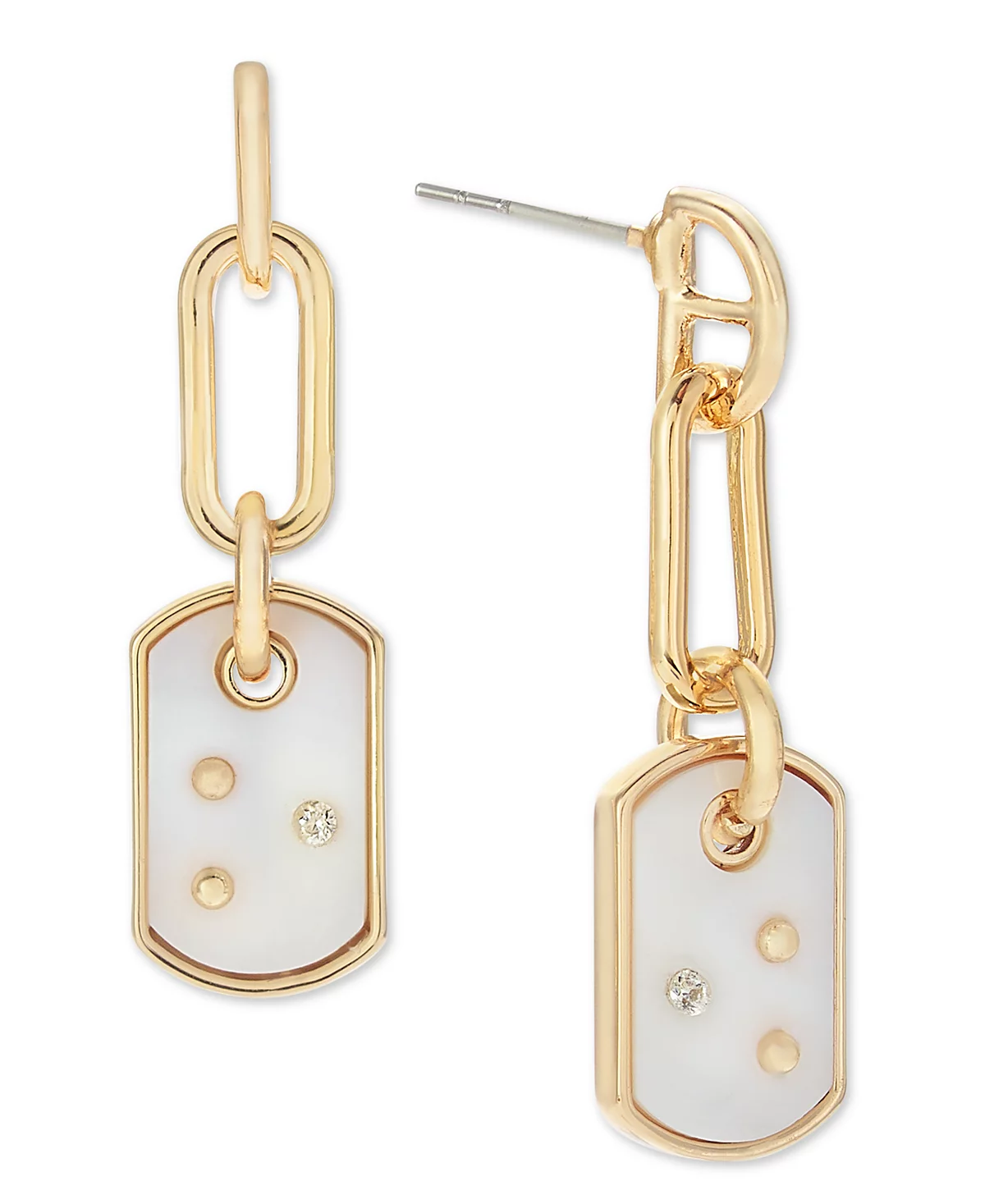 On 34th Gold-Tone Link - Pav-Accented Stone Dog Tag Drop Earrings Created for Macys 5990₽