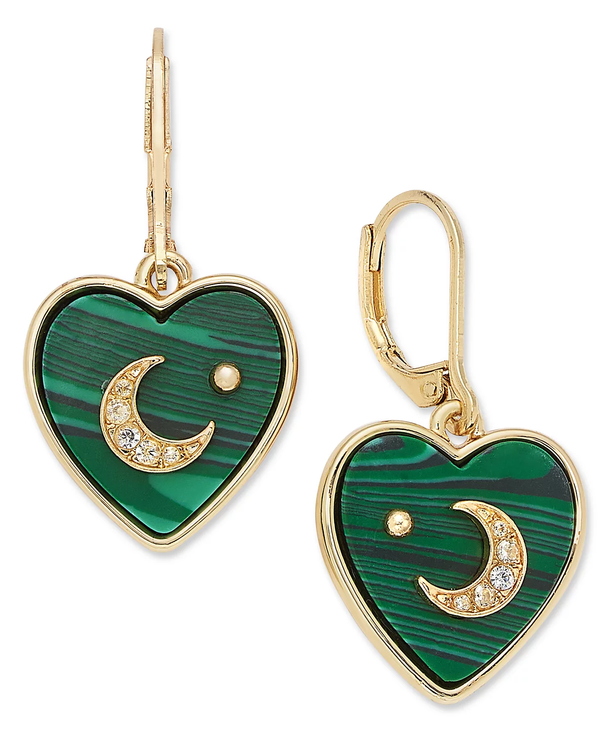On 34th Gold-Tone Pav Moon Stone Heart Drop Earrings Created for Macys 5990₽