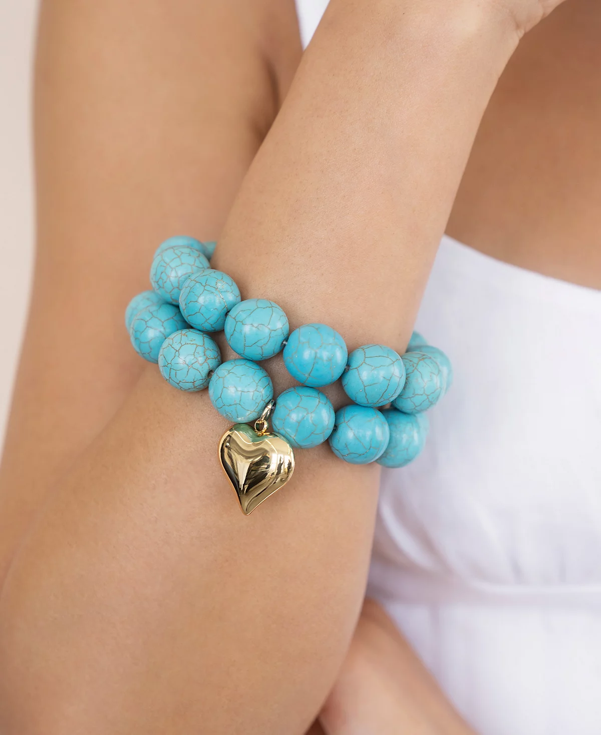 ETTIKA Turquoise and Gold Heart Beaded Elastic Bracelet Set 10490₽