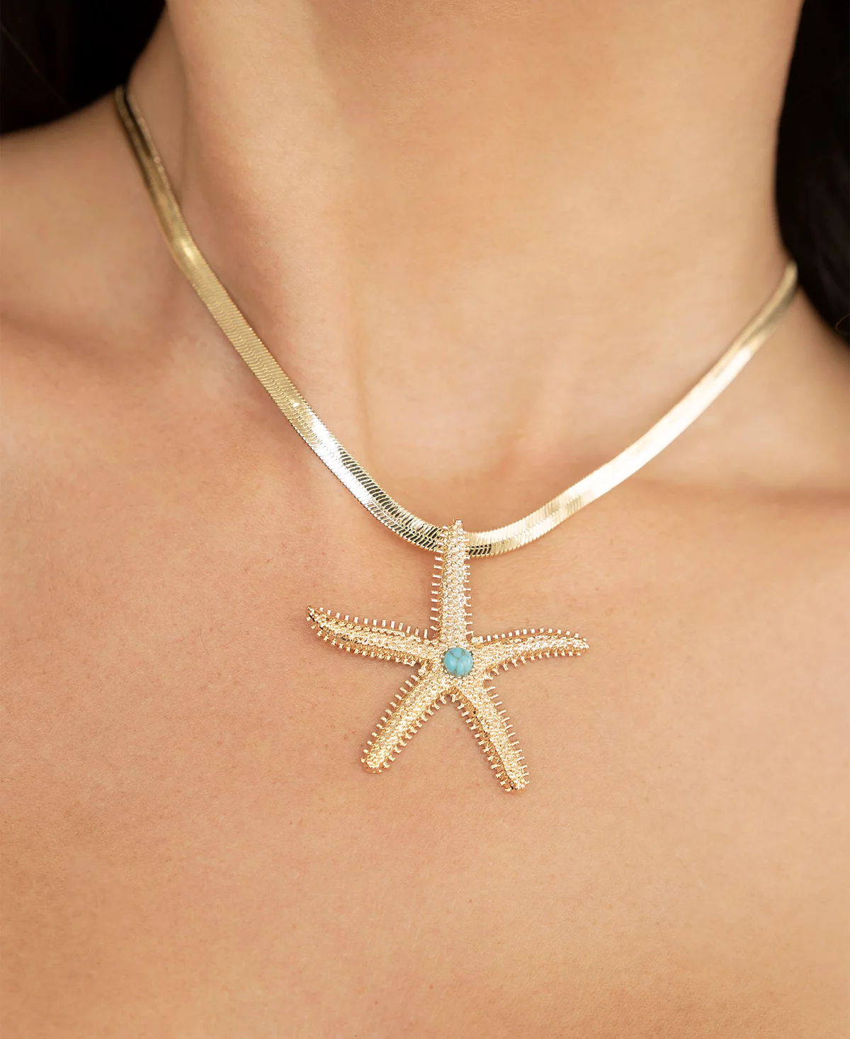 ETTIKA Turquoise Starfish Pendant Herringbone Chain Necklace 8590₽