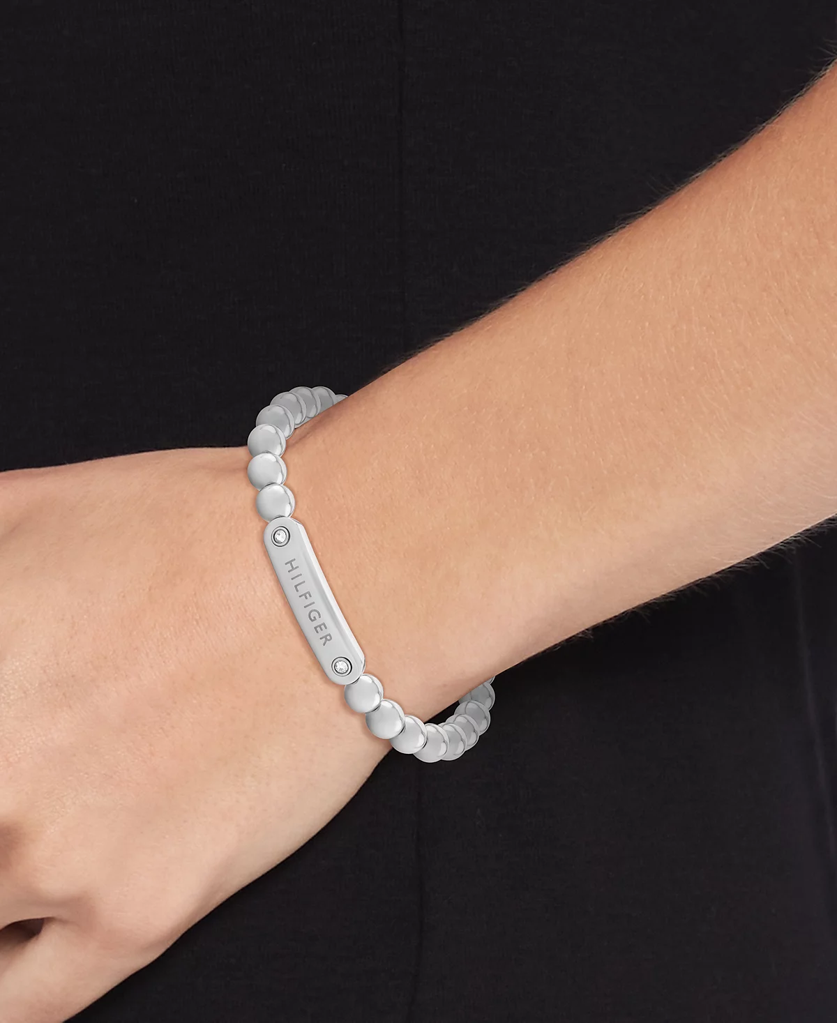 Tommy Hilfiger Beaded Stainless Steel Logo Stretch Bracelet 10490₽