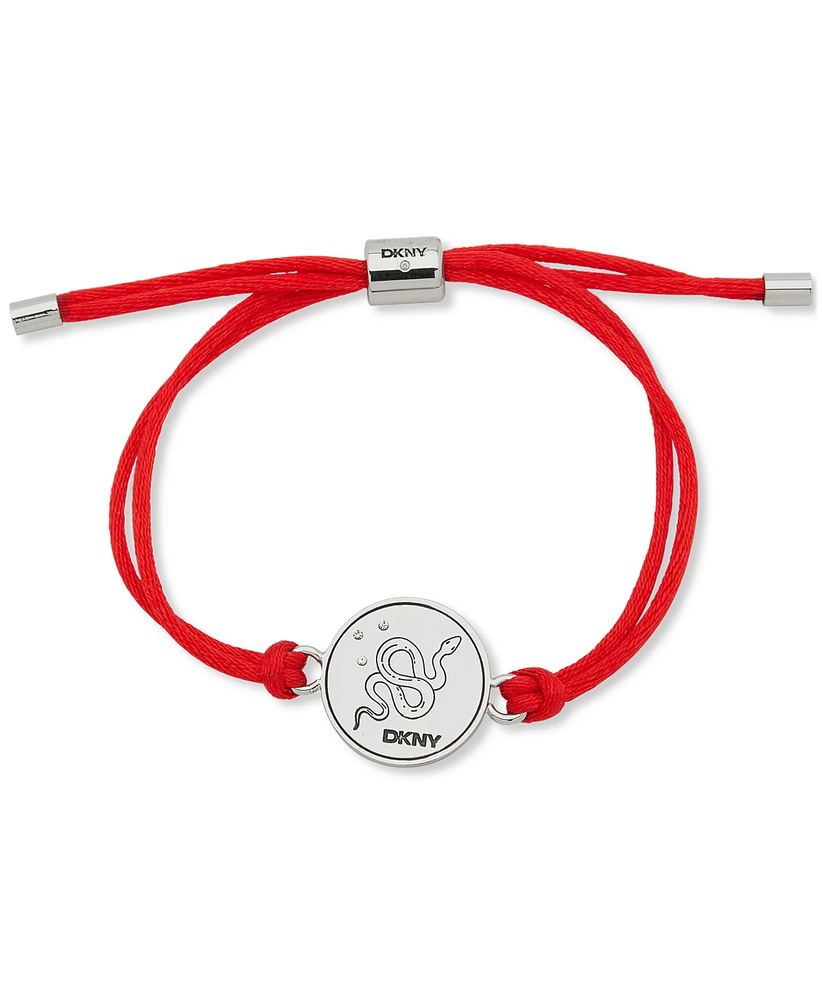 DKNY Silver-Tone Pav Snake Coin Red Cord Slider Bracelet 3590₽