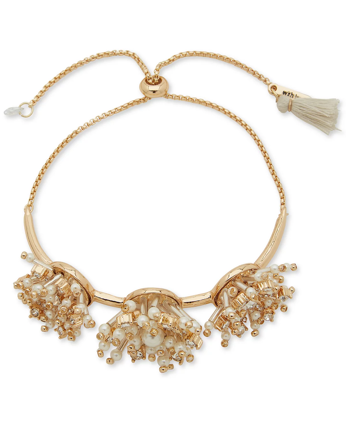 lonna - lilly Gold-Tone Pavé - Imitation Pearl Starburst Slider Bracelet