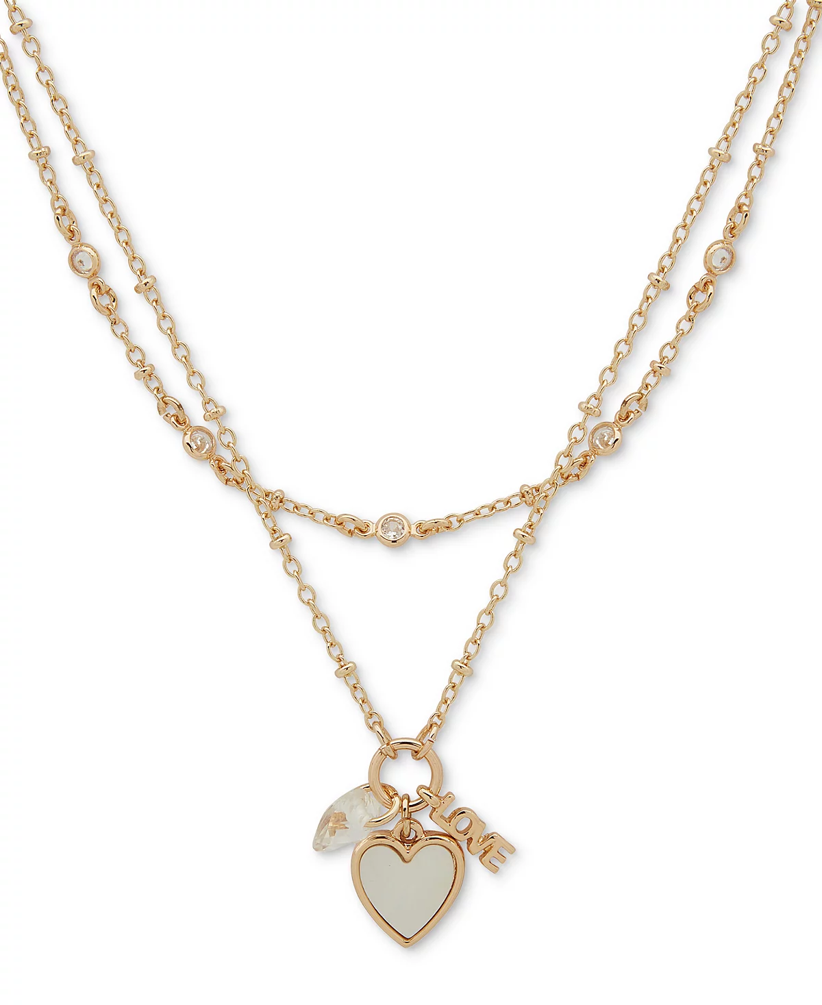 lonna - lilly Gold-Tone Mixed Stone Heart Multi-Charm Layered Pendant Necklace, 16