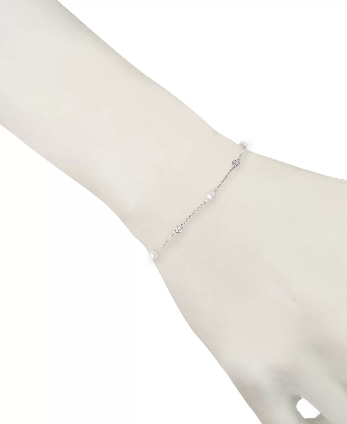 Lauren Ralph Lauren Sterling Silver Cubic Zirconia - Freshwater Pearl Station Bracelet