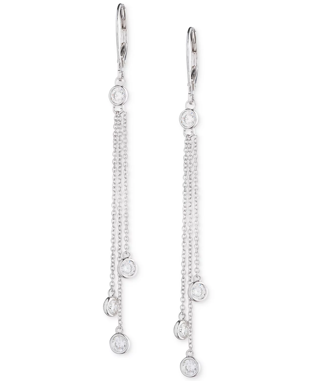 Lauren Ralph Lauren Sterling Silver Cubic Zirconia - Chain Fringe Linear Drop Earrings 23790₽