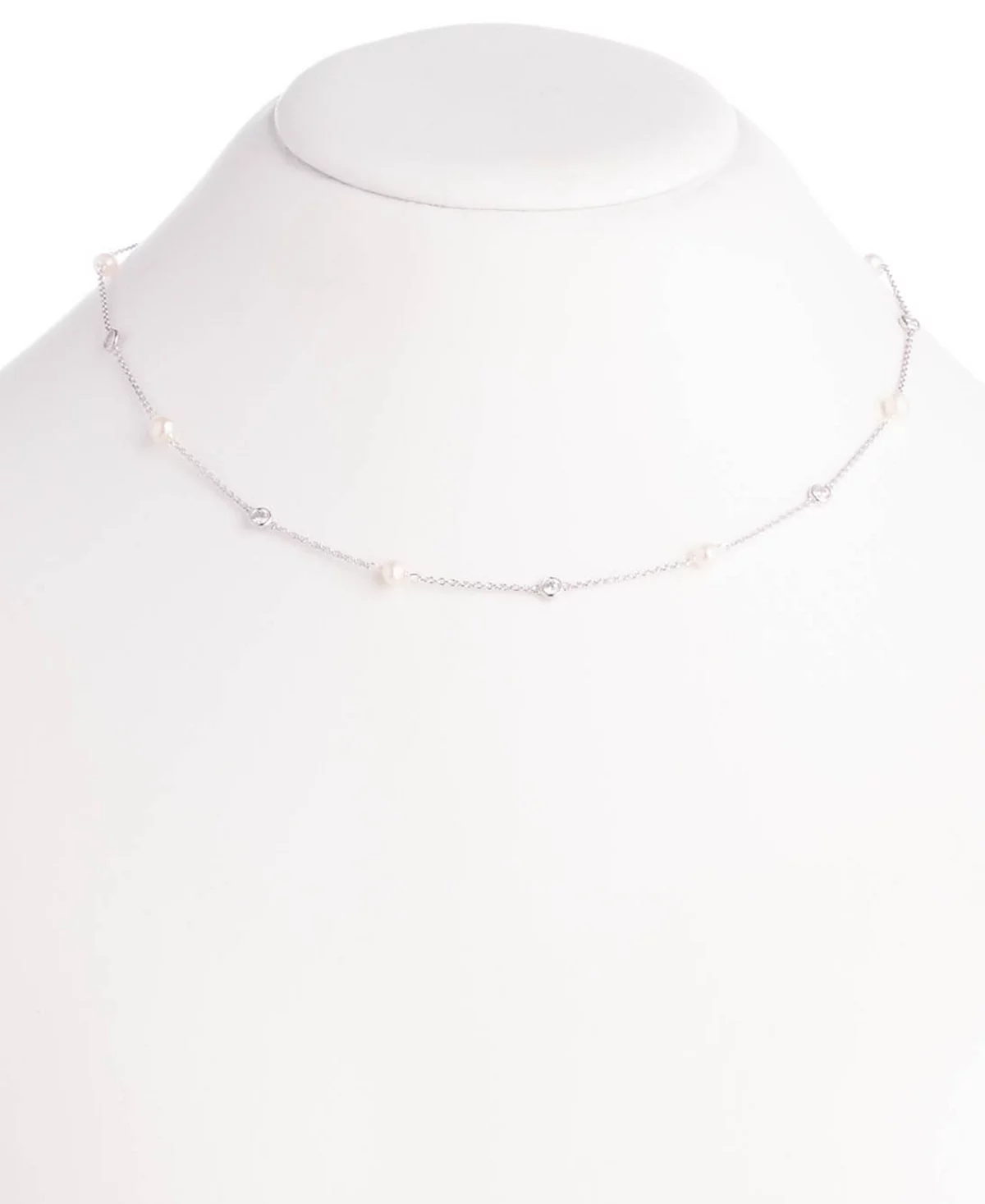 Lauren Ralph Lauren Sterling Silver Cubic Zirconia - Freshwater Pearl Station Necklace 18 3 extender 29490₽