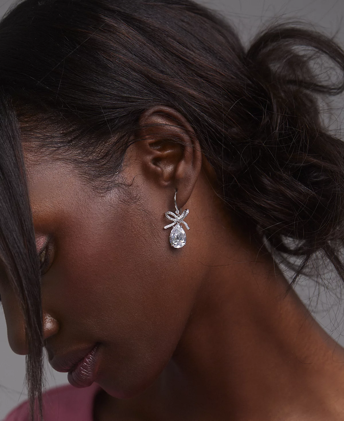 Eliot Danori Silver-Tone Pavé Bow - Pear-Shape Cubic Zirconia Drop Earrings, Exclusively at Macy's