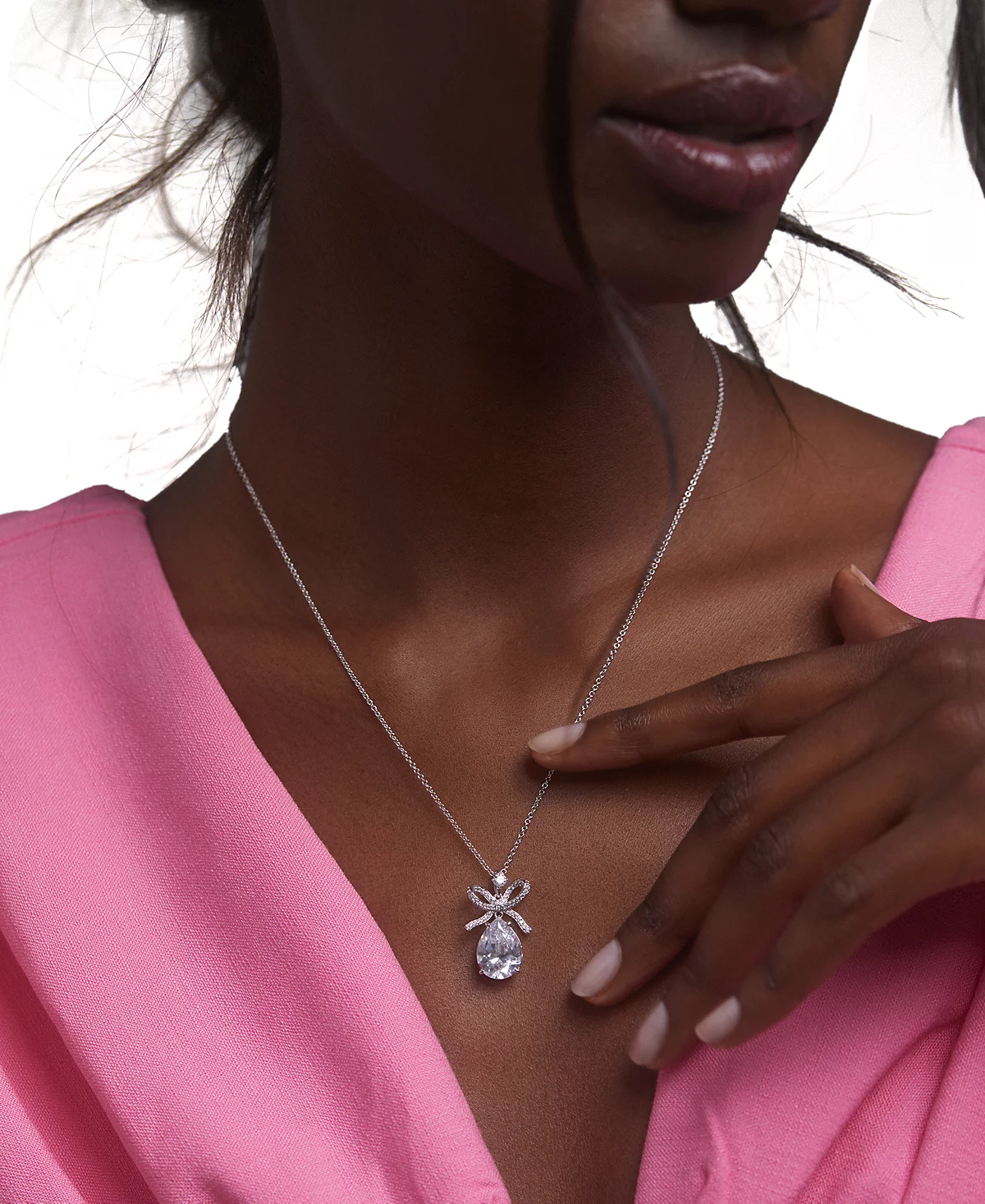 Eliot Danori Silver-Tone Cubic Zirconia Bow Drop Pendant Necklace 16 2 extender Exclusively at Macys 16190₽