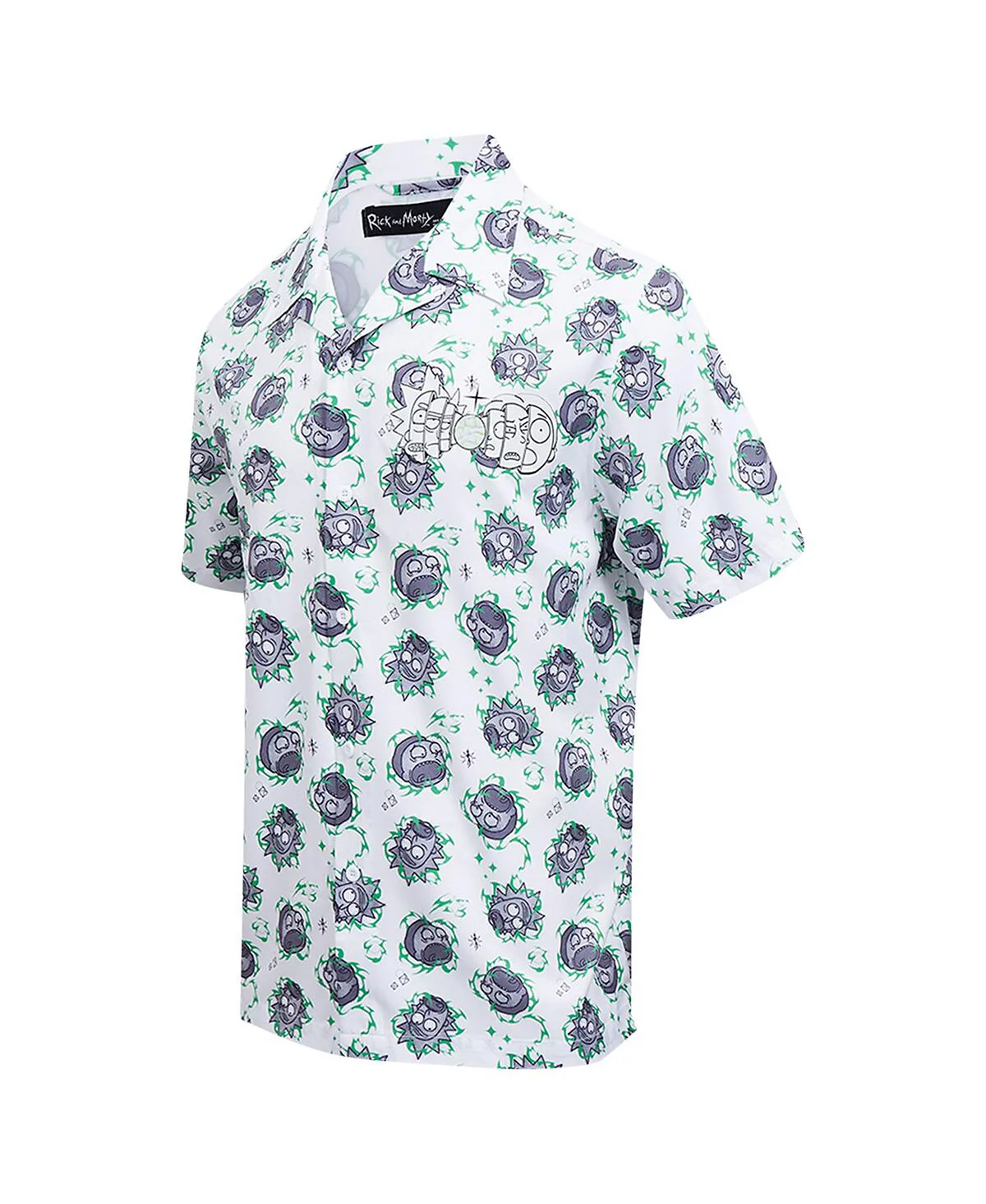 Freeze Max Mens White Rick and Morty 90s Rave Rickvival Showing Brain Button-Up Shirt 16190₽